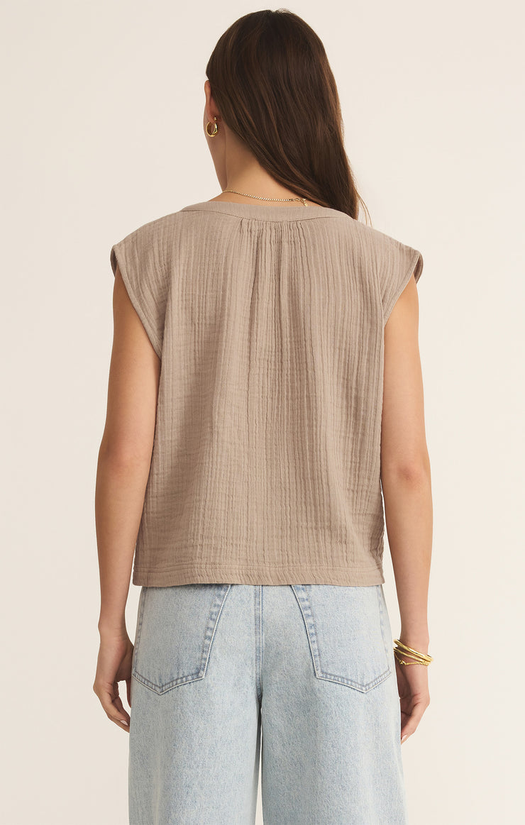 Z Supply Cliffside V-Neck Airy Top in Iced Coffee