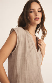 Z Supply Cliffside V-Neck Airy Top in Iced Coffee