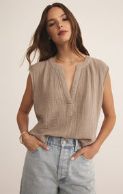 Z Supply Cliffside V-Neck Airy Top in Iced Coffee