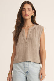 Z Supply Cliffside V-Neck Airy Top in Iced Coffee