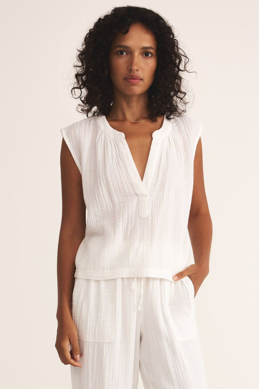 Z Supply Cliffside V-Neck Airy Top in White