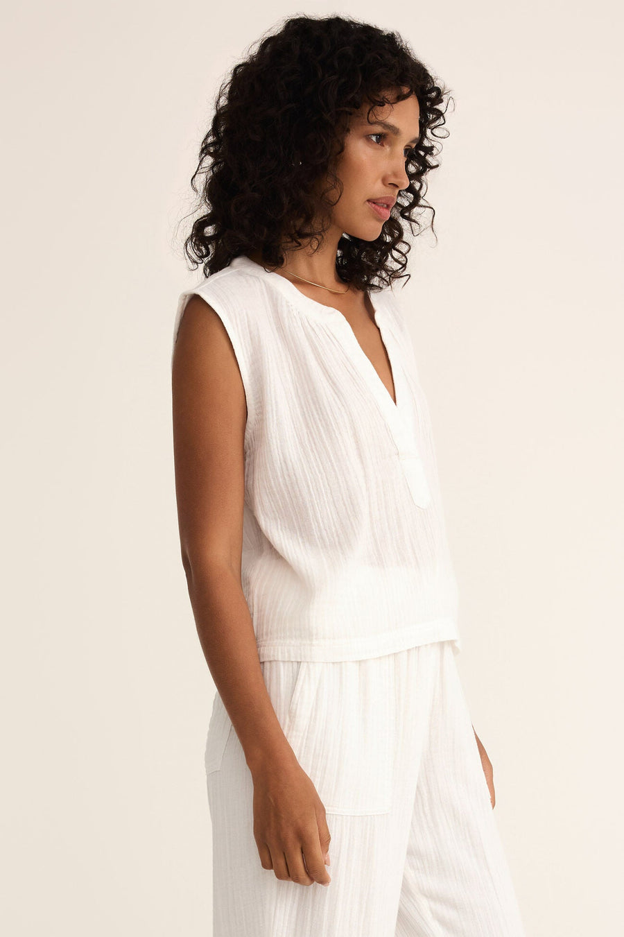 Z Supply Cliffside V-Neck Airy Top in White