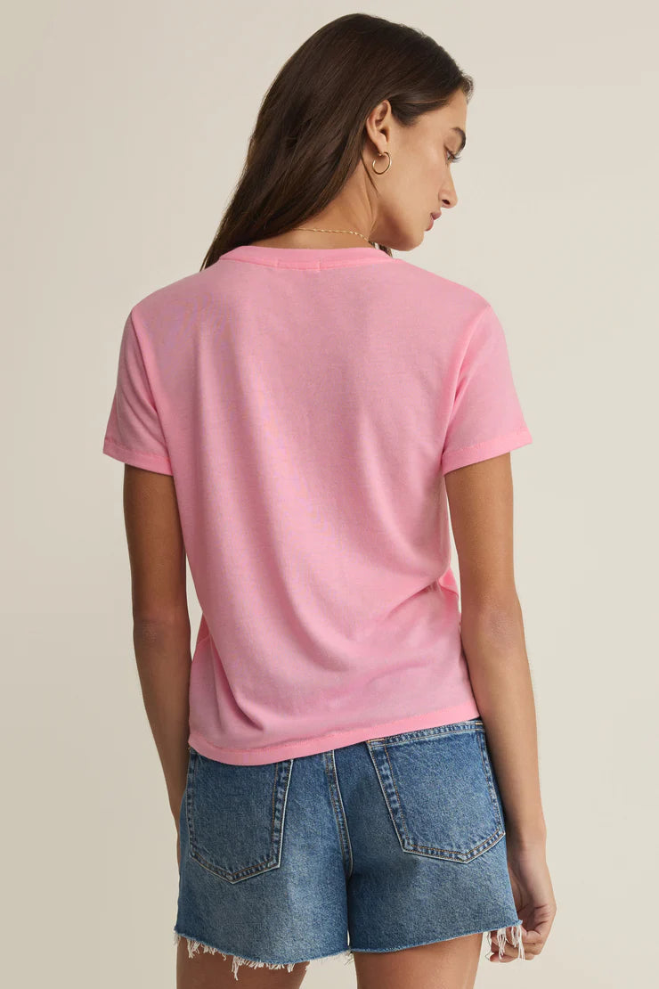 Pink short sleeve crew neck tee with knit jersey material