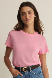 Pink short sleeve crew neck tee with knit jersey material