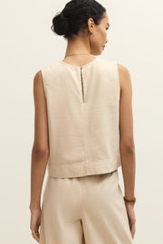back view of light beige twill tanktop