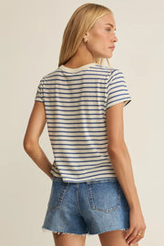 Blue and white striped cotton tee with crew neck 