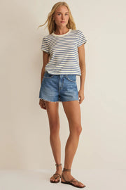 Blue and white striped cotton tee with crew neck 