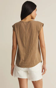 Beige sleeveless v-neck t-shirt 