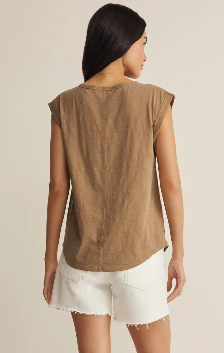 Beige sleeveless v-neck t-shirt 