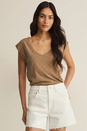 Beige sleeveless v-neck t-shirt 