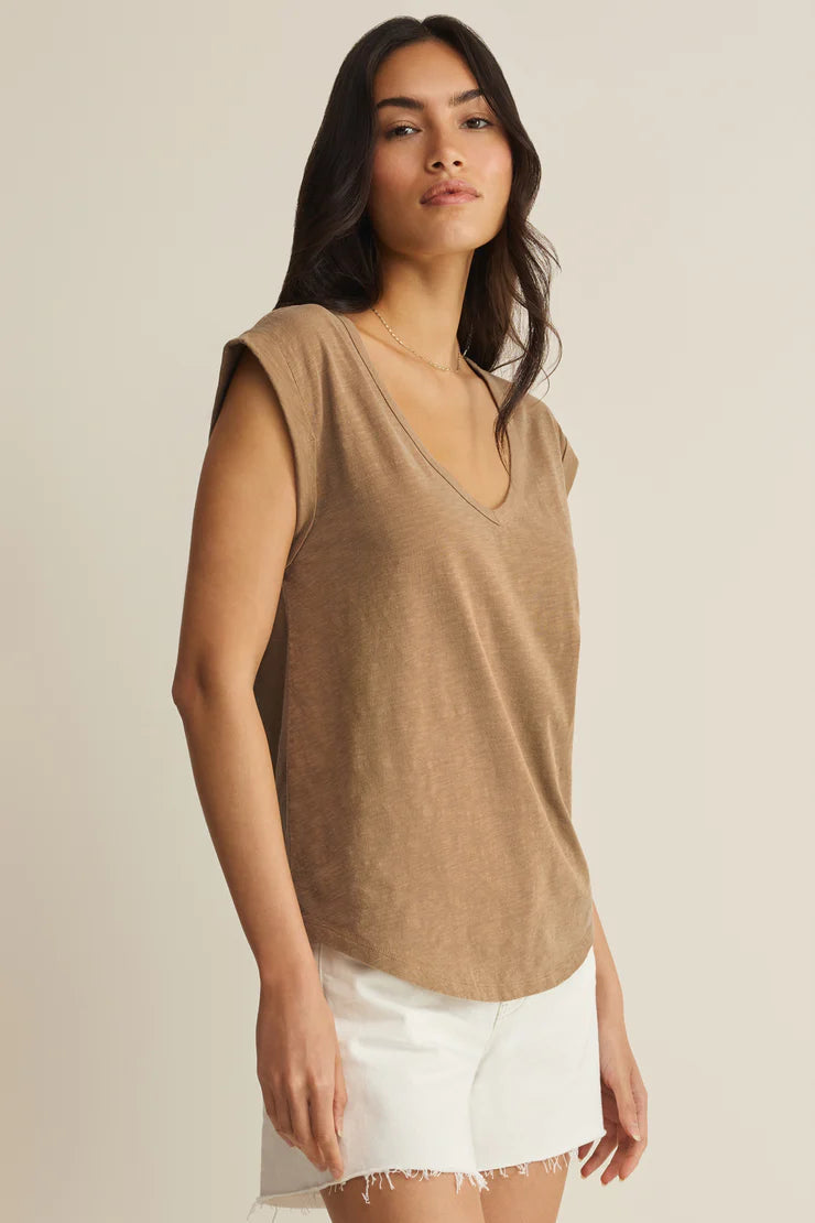 Beige sleeveless v-neck t-shirt 