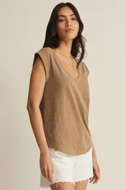 Beige sleeveless v-neck t-shirt 