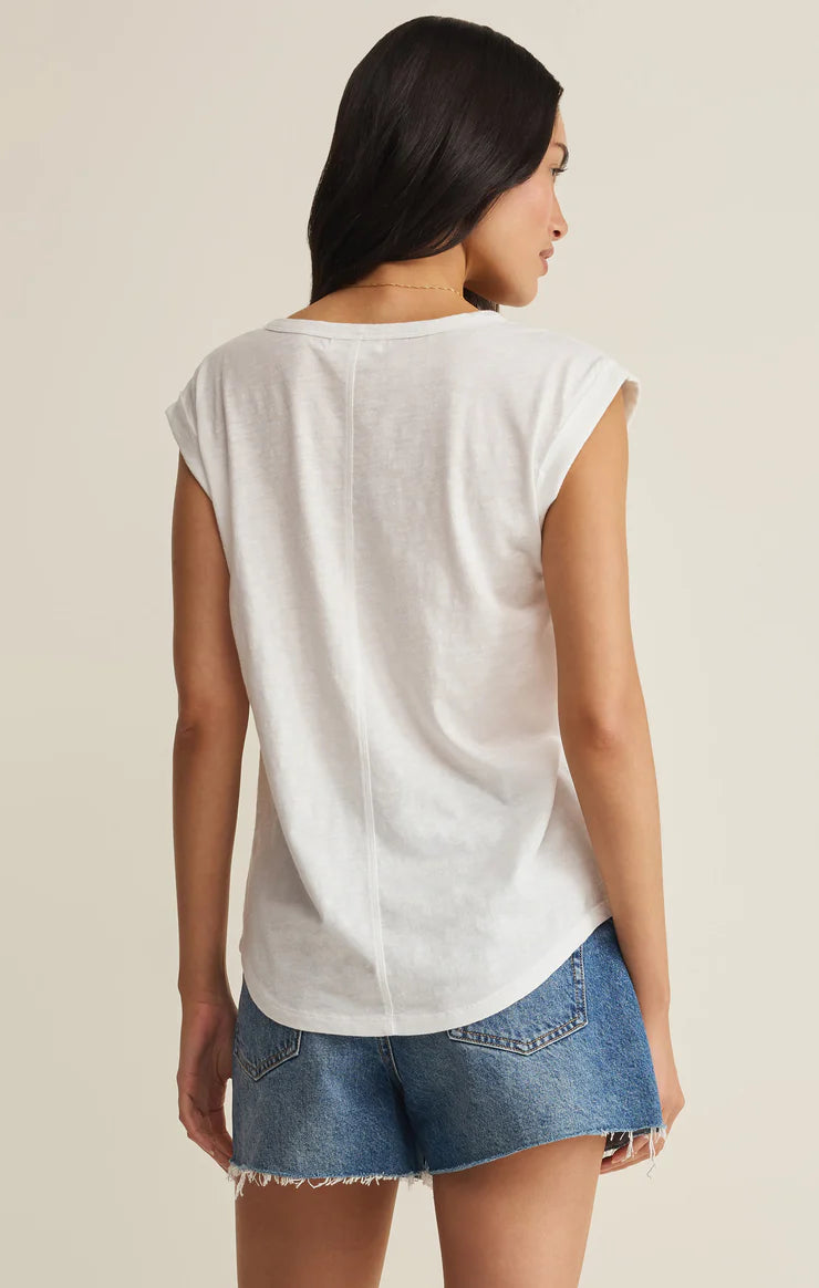 White sleeveless v-neck t-shirt