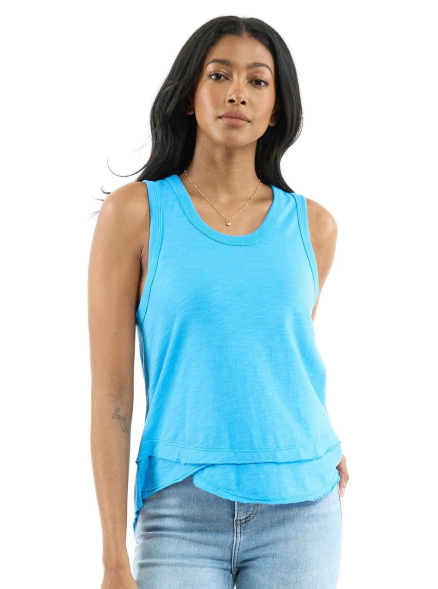 Chrldr Ava Mock Layer Tank Top in Malibu Blue - Size L Available