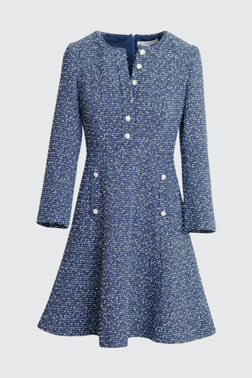 Navy Tweed long sleeve dress