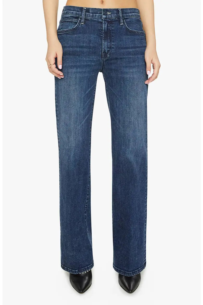 straight leg dark wash mid rise jeans 