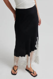 Black slip skirt with lace detail 