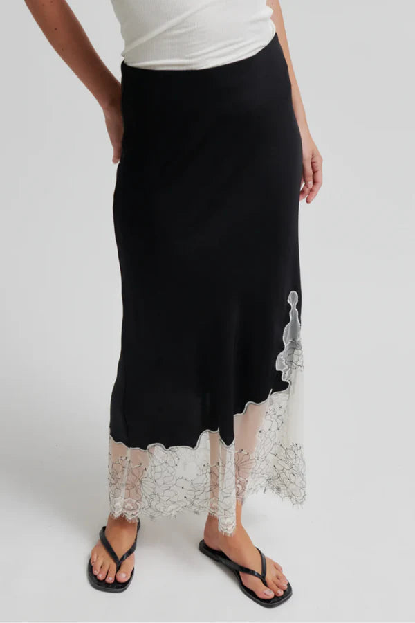 Black slip skirt with lace detail 