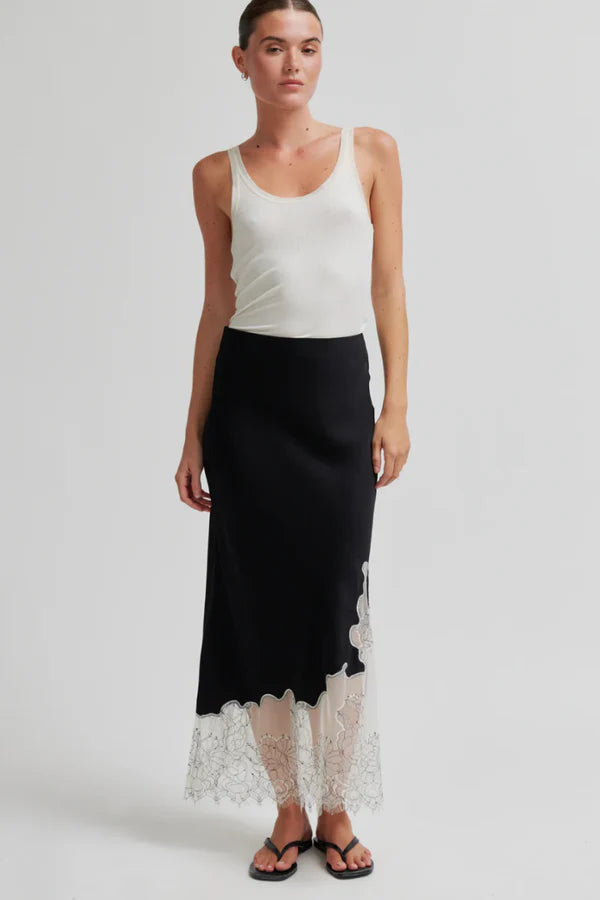 Black slip skirt with lace detail 