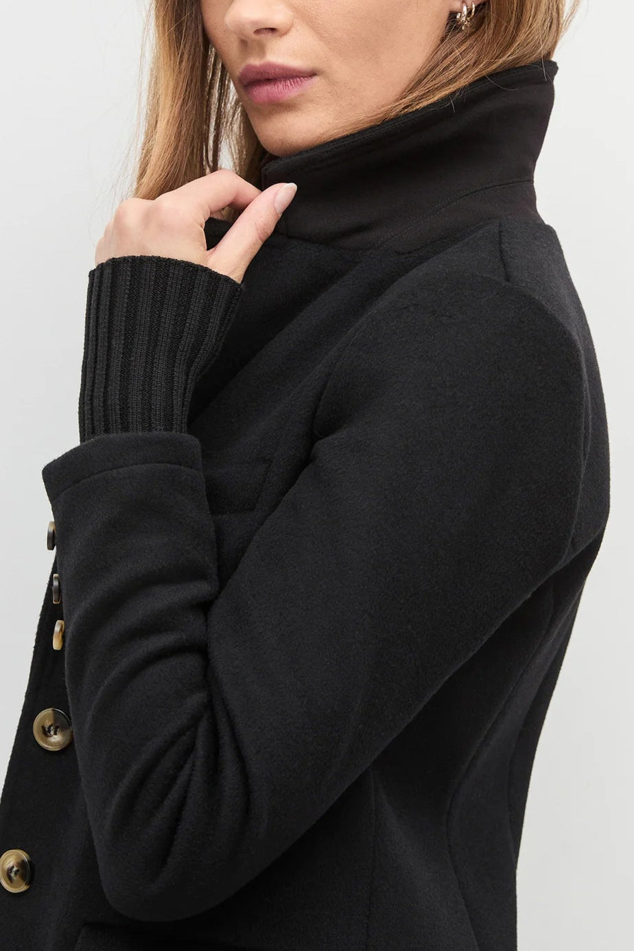 Close-up of the collar of a black blazer