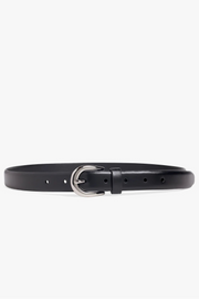 black belt with a silver coloured buckle