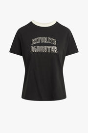 Black t-shirt with 'FAVORITE DAUGHTER' text
