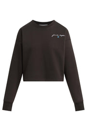 Black sweatshirt with text and logo 