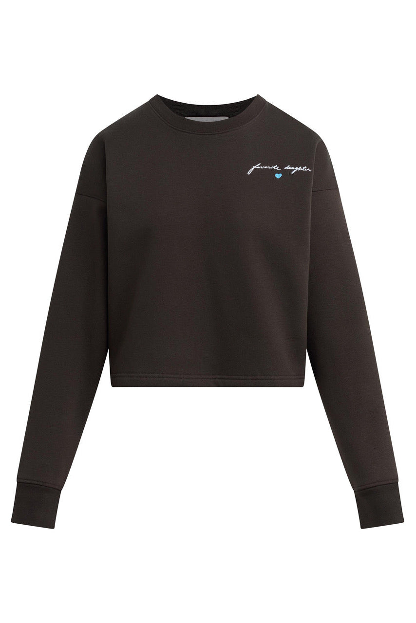 Black sweatshirt with text and logo 