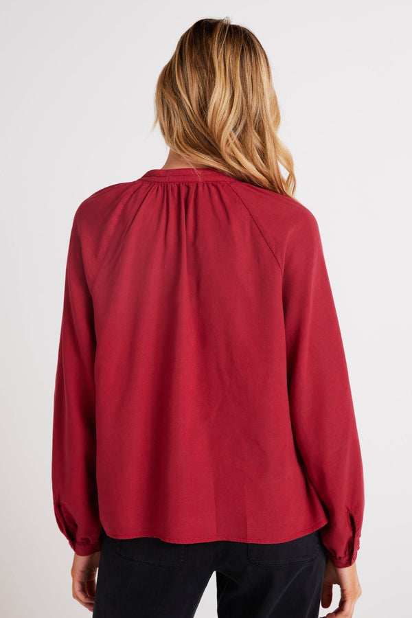 Bella Dahl Full Sleeve Raglan Button Down Shirt in Ruby Red