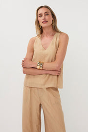 Lightweight V-neck top in a sand colour