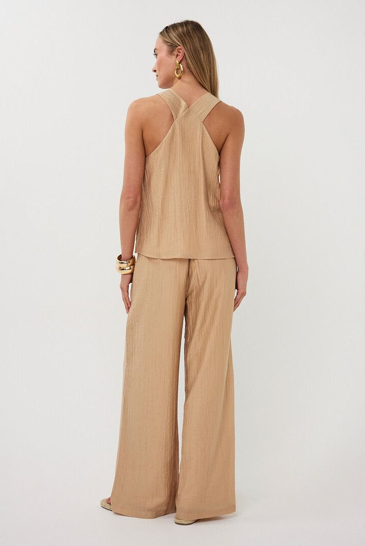 Lightweight V-neck top in a sand colour