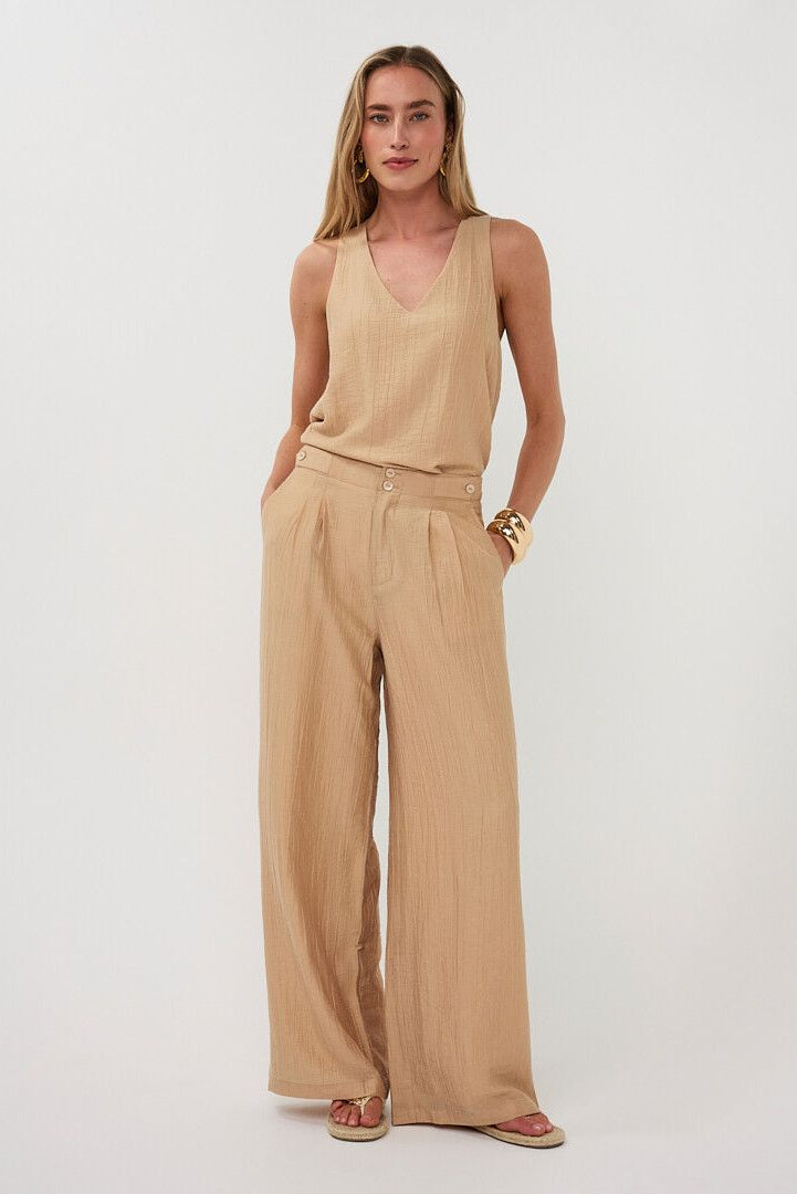 Lightweight V-neck top in a sand colour
