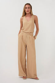 Lightweight V-neck top in a sand colour