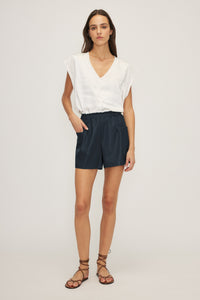 Melissa Nepton Hudson Faux Leather Shorts in Navy