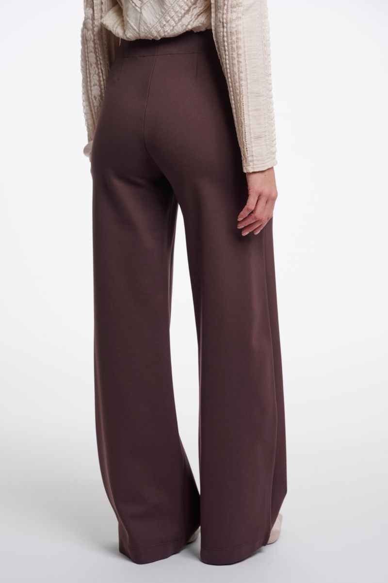Brown wide-leg pants. 