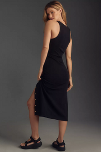 Nation Sevan Dress With Button Detail in Jet Black