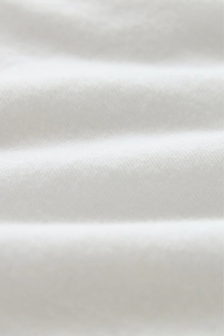 white crewneck short-sleeve T-shirt, fabric detail