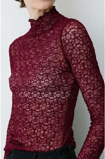 red lace high neck top 