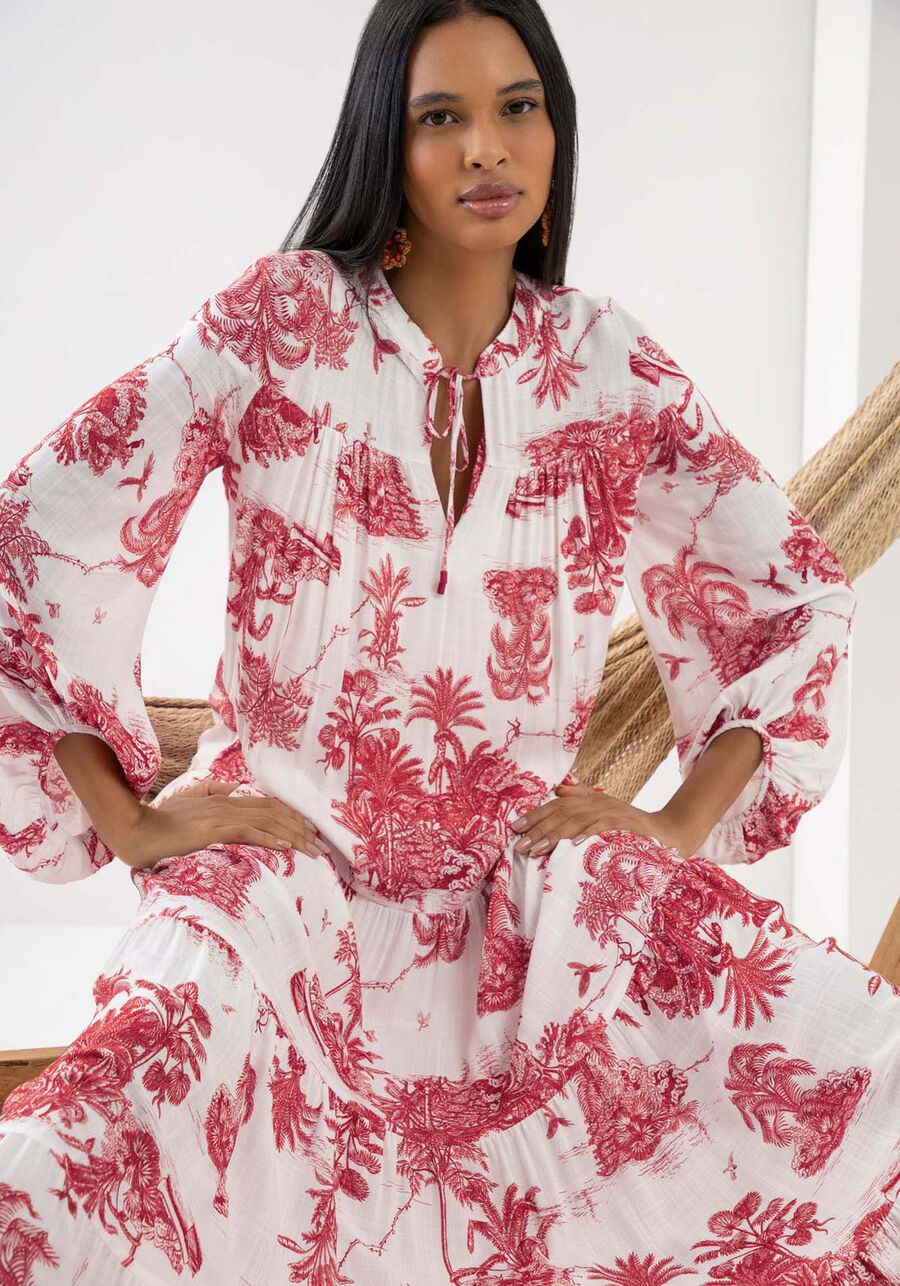 Lez et Lez Tahiti Red Palm Print Maxi Dress
