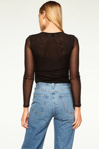 Misa Lula Solid Black Mesh Top in Black