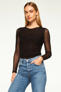 Misa Lula Solid Black Mesh Top in Black