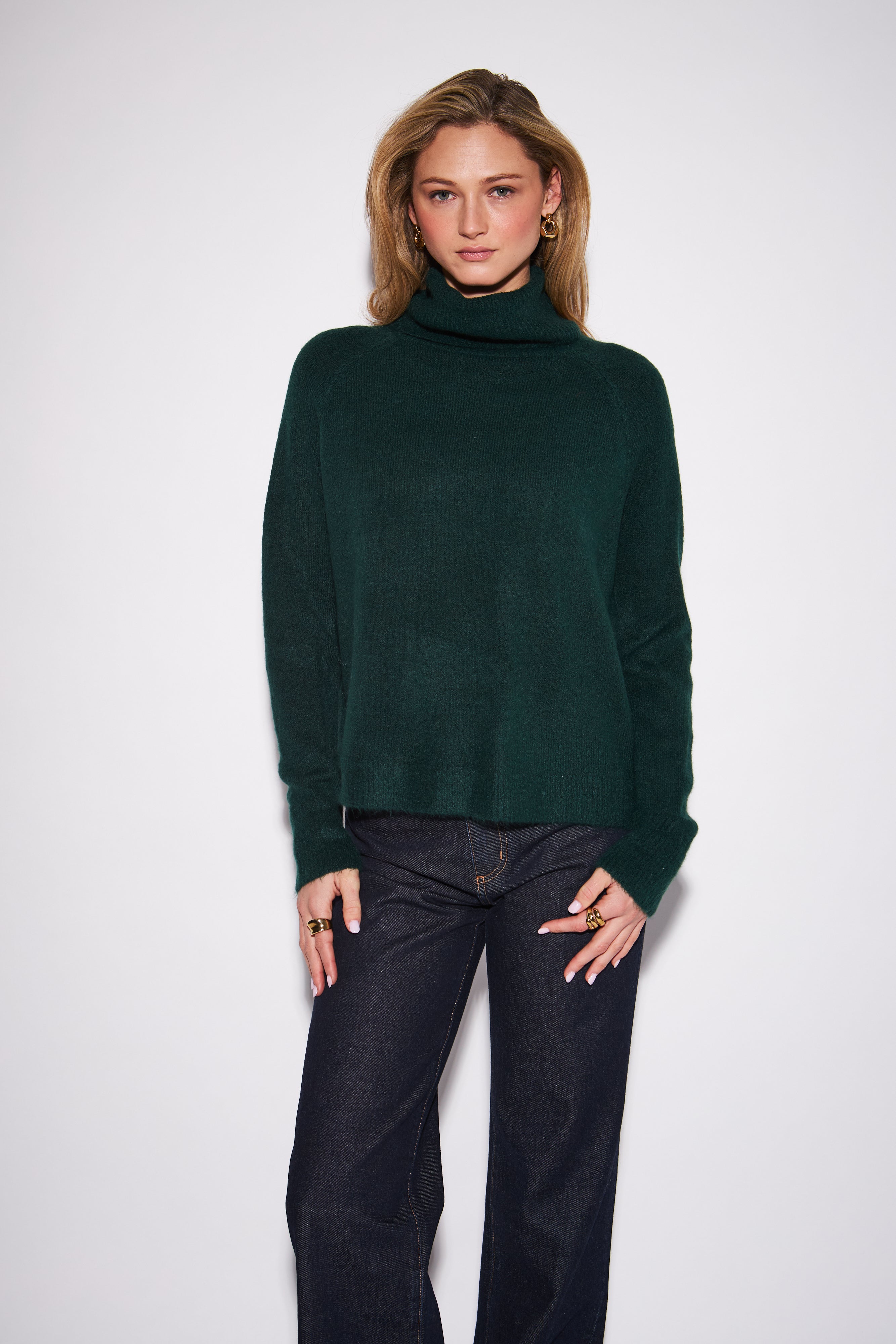 dark green turtleneck sweater 
