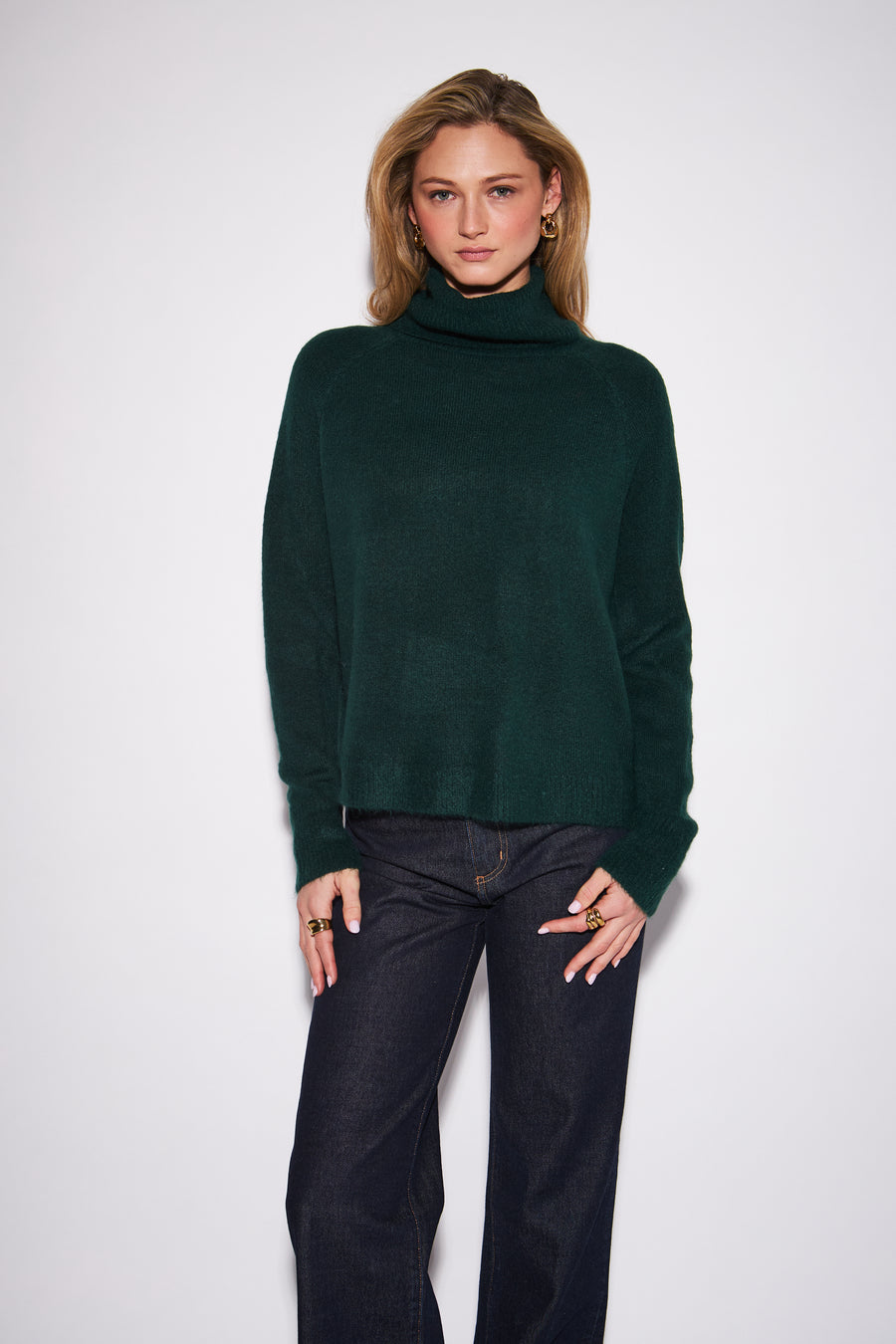 dark green turtleneck sweater 