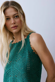 women wearing green knit crochet top , tank top