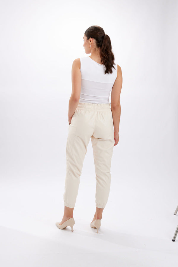 Melissa Nepton Faux Leather Jogger in Cream
