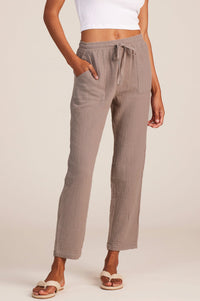 Bobi Cotton Gauze Straight Leg Tie Waist Pant in Mushroom - Size S Available