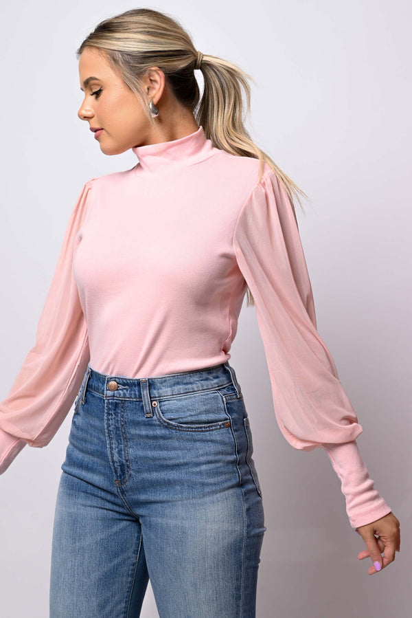Sanctuary On My Mind Mesh Sleeve Top in Porcelain Pink