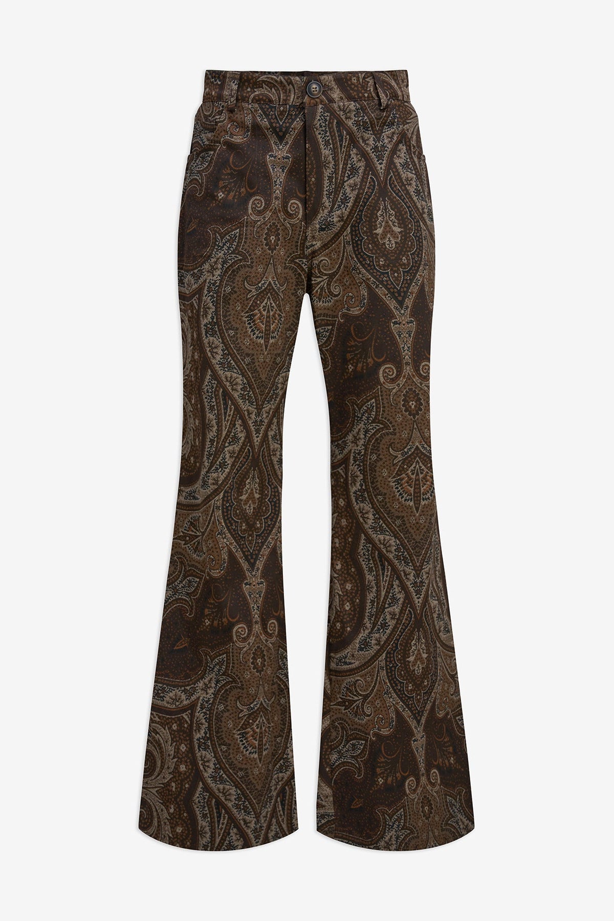 brown pattern flare high waisted pants 