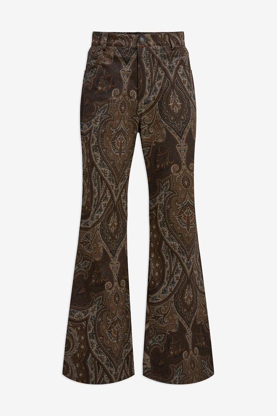 brown pattern flare high waisted pants 