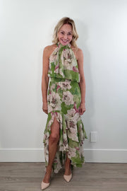 Misa Aneva Front Slit Halter Dress